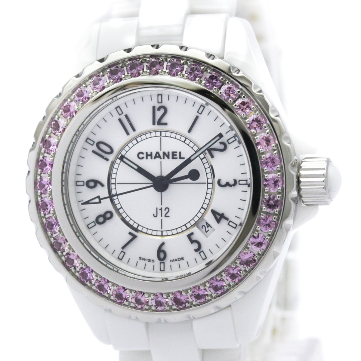 Pre-Owned CHANEL J12 Pink Sapphire Ceramic Quartz Ladies Watch H1181 Polished