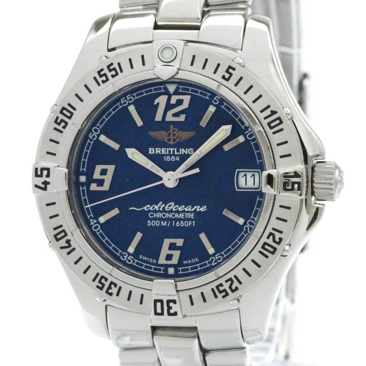 Gebrauchte polierte BREITLING Colt Oceane Stahl-Quarz-Damenuhr A57350 BF582430 