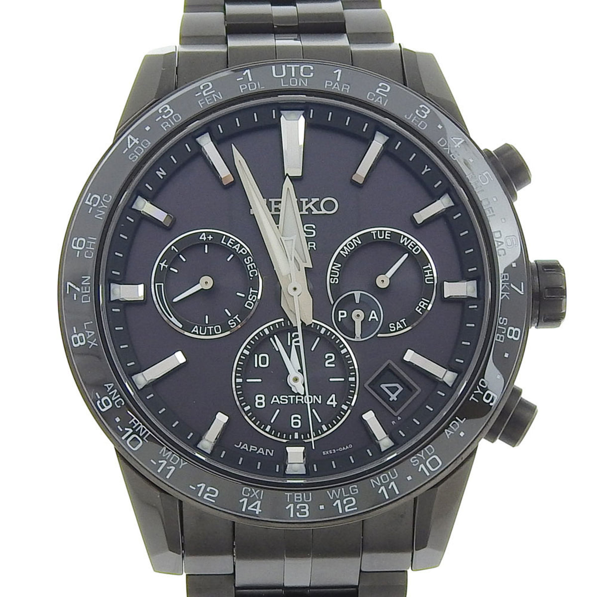 Gebrauchte Seiko Astron Day Date 5X53 0AB0 SBXC037 Schwarzes Zifferblatt Titan/Keramik GPS Solar 43mm Armbanduhr 