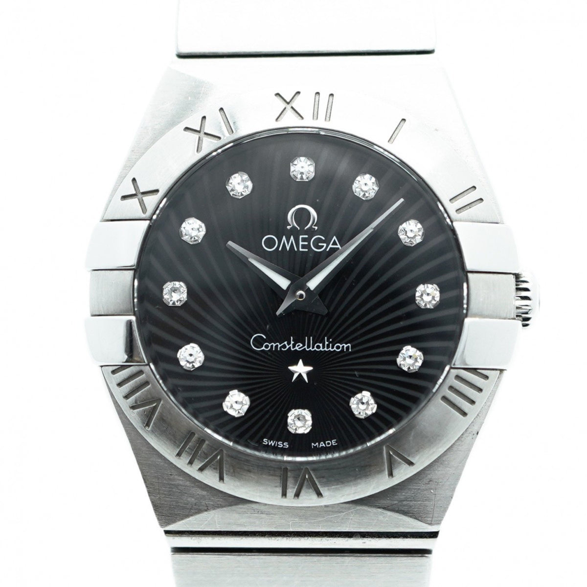Gebrauchte Omega Constellation 123.10.24.60.51.001 Damenuhr mit schwarzem Zifferblatt 