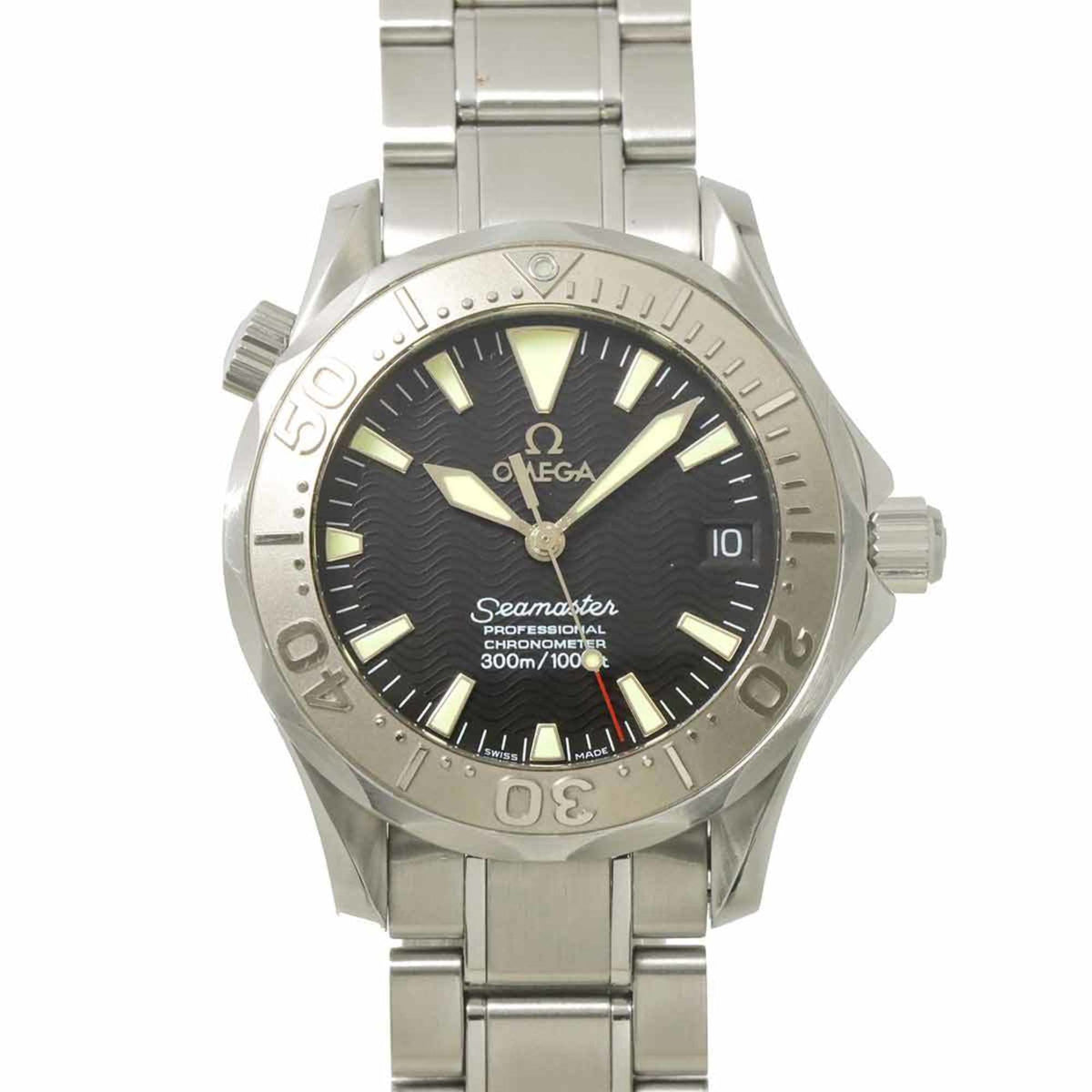 Pre-Owned OMEGA Seamaster 300 Two-tone 2236 50 Boys' Watch with Date Display, Black WG Bezel, Automatic