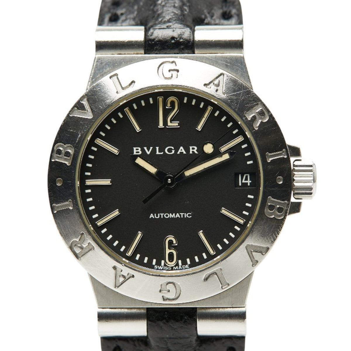 Pre-Owned Bvlgari Diagono Sport Watch LCV29S Automatic Black Dial Stainless Steel Leather Women's BVLGARI