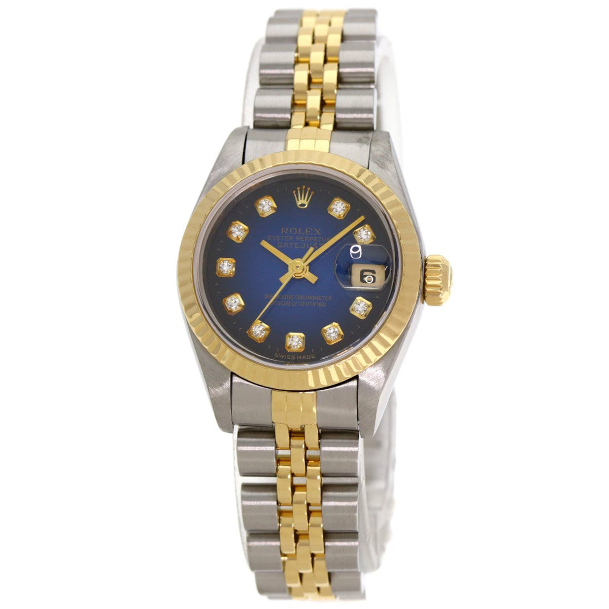 Pre-Owned Rolex 69173G Datejust 10P Diamond Blue Gradient Watch in Stainless Steel SSx18KYG (18KYG) for Women