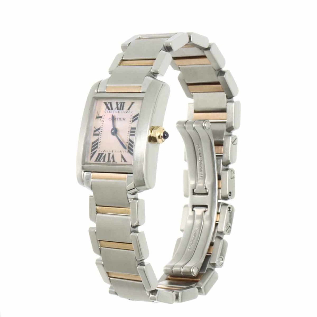 Pre-Owned Cartier Tank Fran?aise SM Two-tone Watch W51027Q4 Women's Pink Shell 18K Gold Quartz