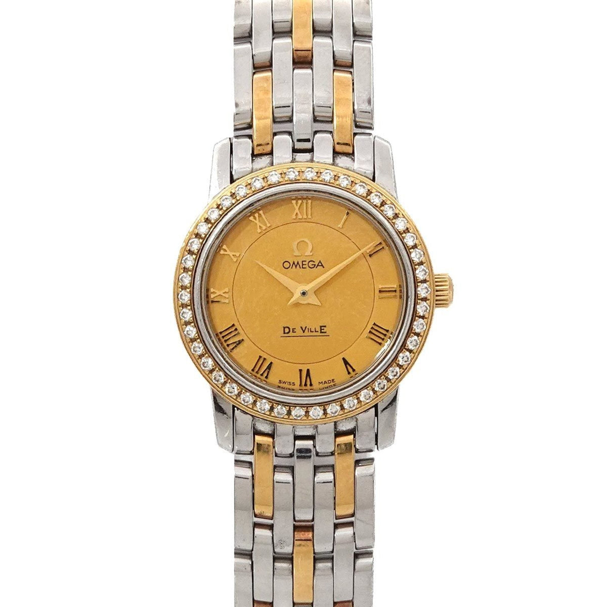 Pre-Owned OMEGA DeVille Prestige Two-tone 413 25 22 60 08 001 Women's Watch with Diamond Bezel, Gold and Yellow Quartz Movement