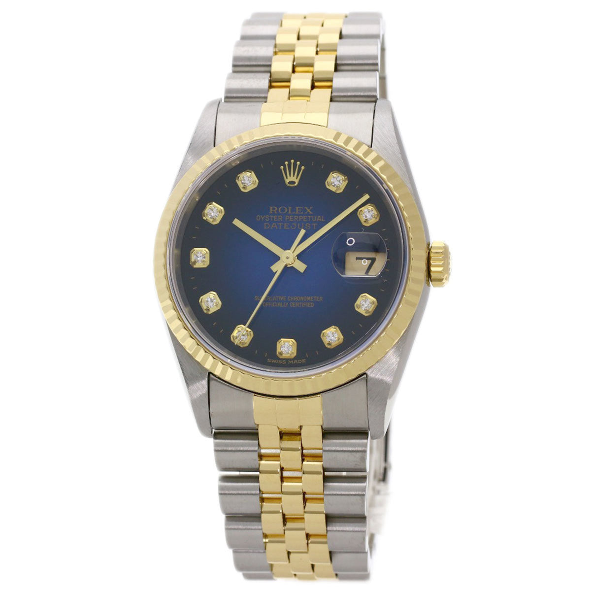 Gebrauchte Rolex 16233G Datejust 10P Diamant Blau Gradient Uhr Edelstahl SSxK18YG K18YG Herren ROLEX 