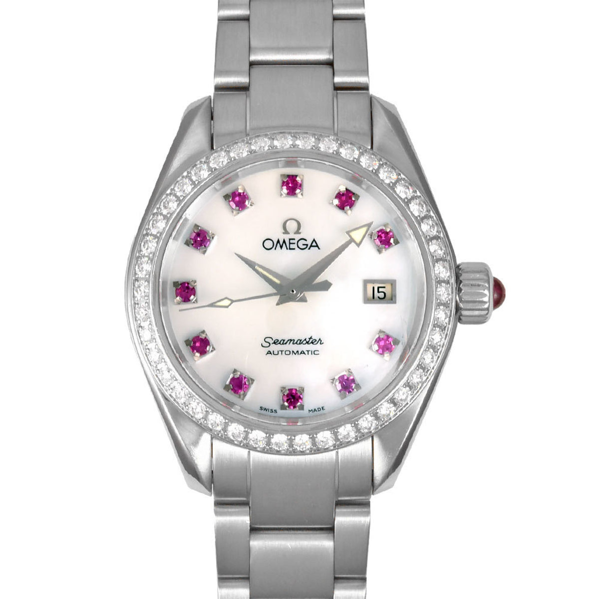 Gebrauchte OMEGA 2565.78 Seamaster Aqua Terra Automatikuhr Weißes Muschelzifferblatt Diamantlünette Damen 