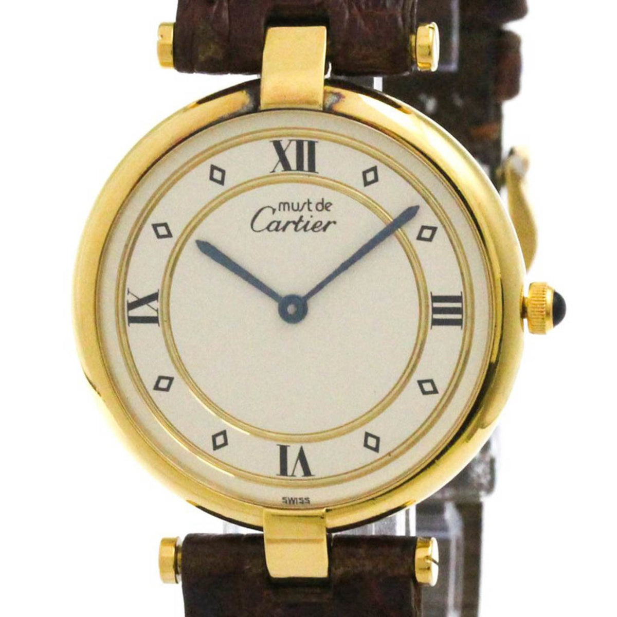 Pre-Owned CARTIER Must Gold Plated Leather Quartz Ladies Watch W1001953