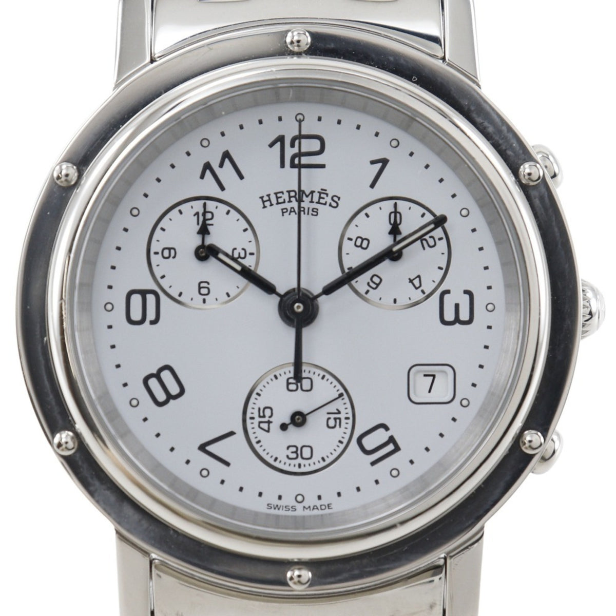 Gebrauchte Hermes HERMES Clipper Chrono Uhr CL1.910 Edelstahl Quarz Mehrzeiger Analoganzeige Weißes Zifferblatt Herren 