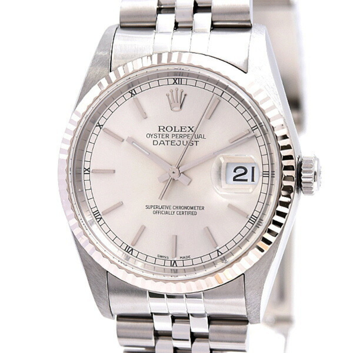 Gebrauchte Rolex-Uhr, Herren, Datejust, Automatik, Y-Serie, silbernes Zifferblatt, SS x WG ROLEX 16234 