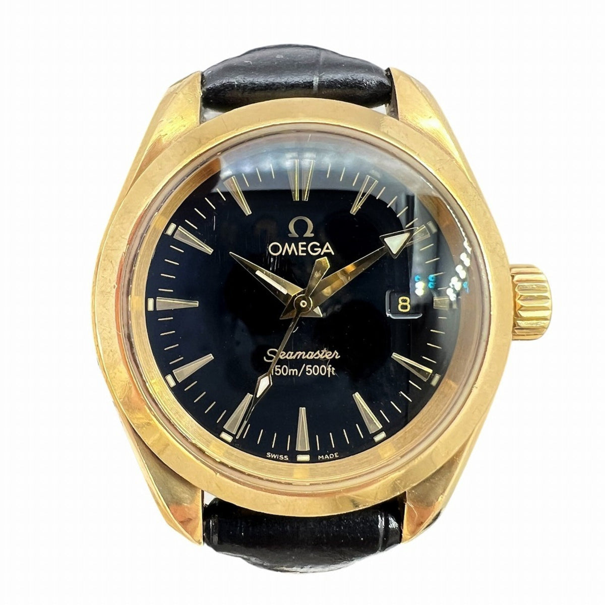 Pre-Owned OMEGA Seamaster Aqua Terra 150m K18YG Black Dial Quartz Watch 2677.50.32 Leather Strap for Men and Women