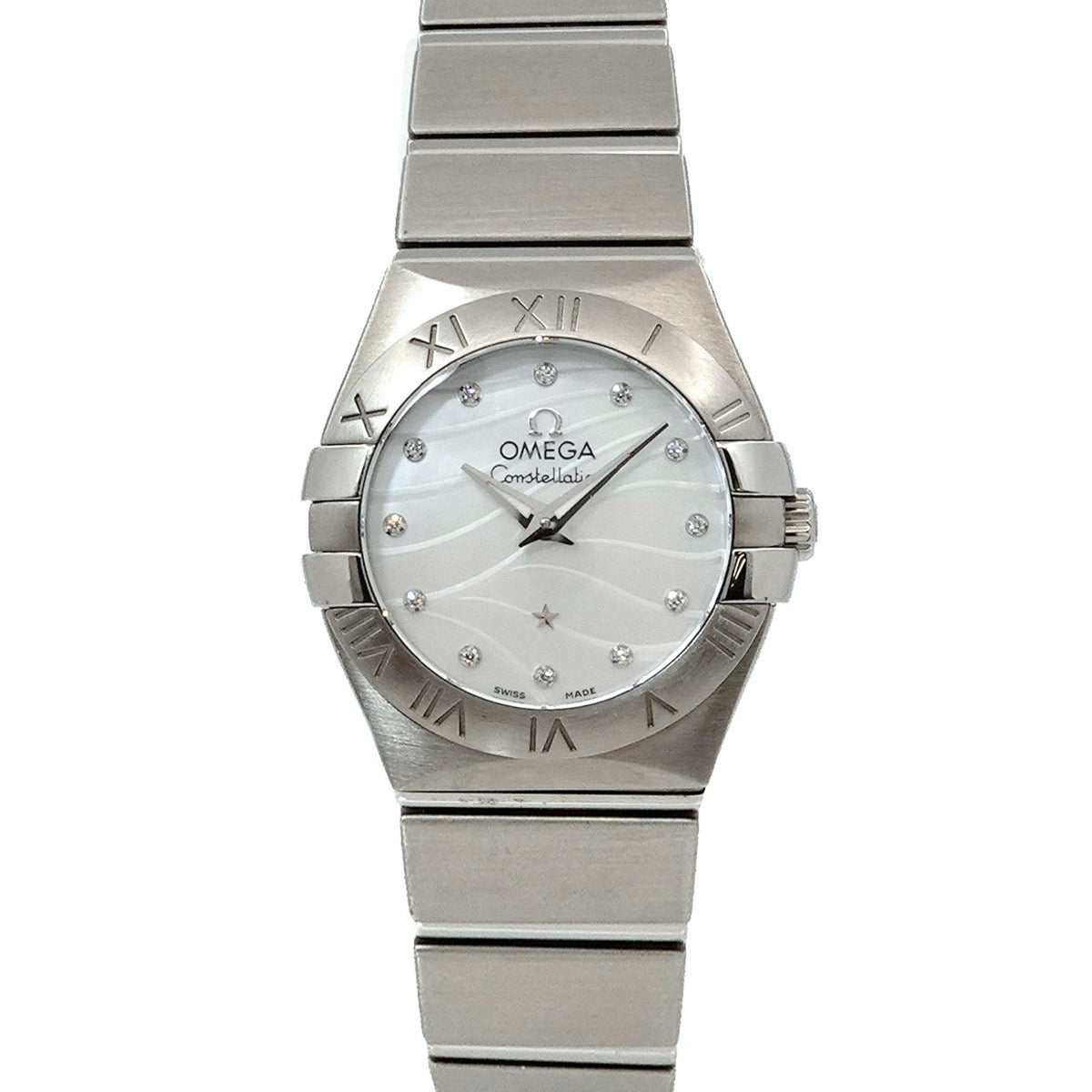 Gebrauchte OMEGA Constellation Plume 123 10 24 60 55 003 Damenuhr Weißes Gehäuse 12P Diamant Quarz 