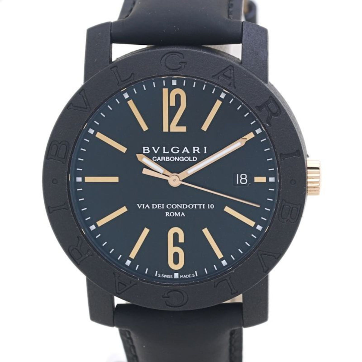 Gebrauchte BVLGARI BBP40BCGLD N BB40CL 102248 Carbon Gold x 18K Pink Leder Herrenuhr 40016 