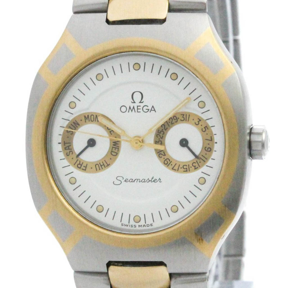 Pre-Owned Polished OMEGA Seamaster Polaris Day Date 18K Gold Steel Watch 396.1022 BF572308