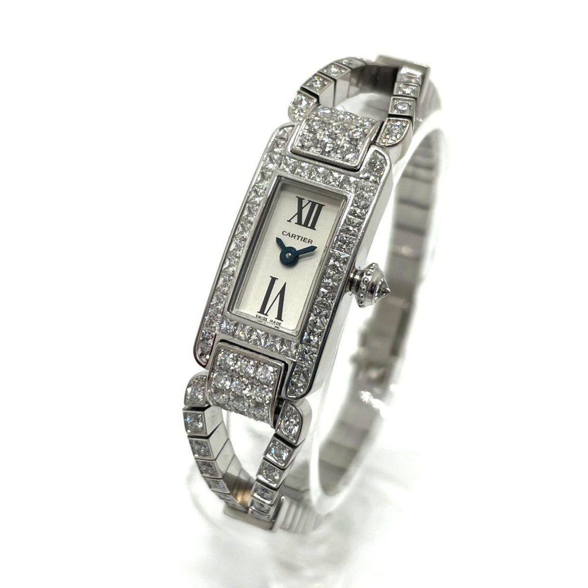 Gebrauchte CARTIER Cordon De Gold Quarzuhr K18WG Diamant Damen Weiß 