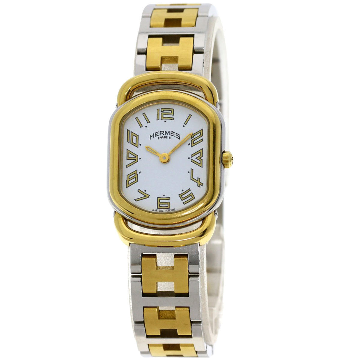 Pre-Owned Herm?s Rallye Watch with Old Buckle, Stainless Steel/SSxGP, Women's