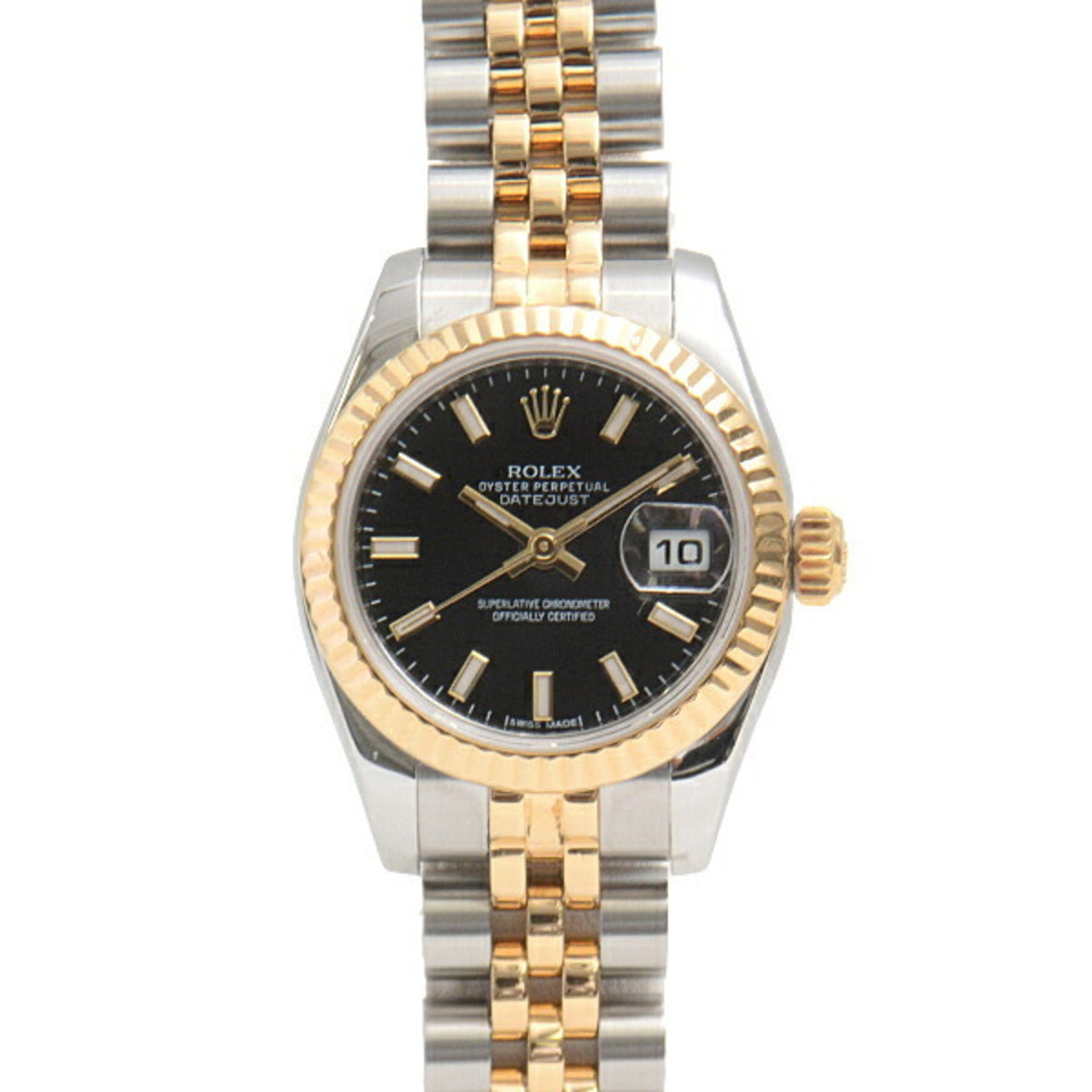 Gebrauchte Rolex Uhr für Damen Datejust schwarzes Zifferblatt Random Automatik Edelstahl Gelbgold ROLEX 179173 