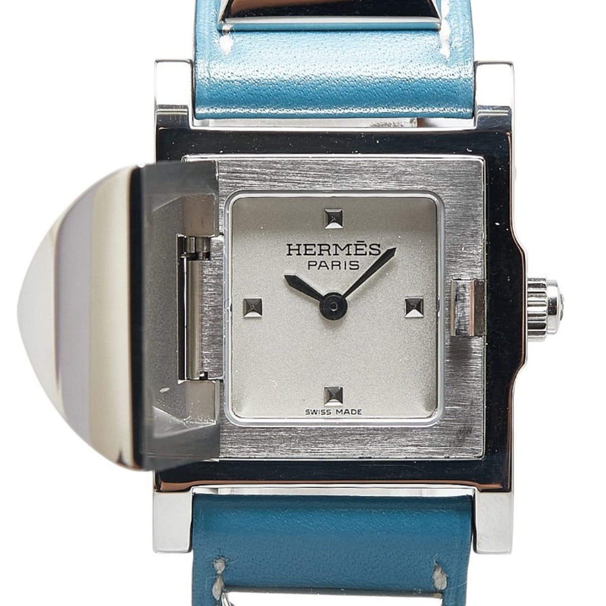 Gebrauchte Hermes Medor Uhr ME2.210 Quarz weißes Zifferblatt Edelstahl Leder Damen HERMES 