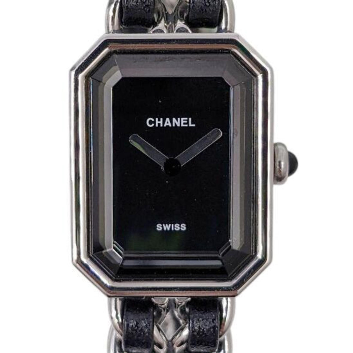 Gebrauchte CHANEL Premiere Silber SS Schwarzes Zifferblatt ML S Metallbeschläge Leder Quarz H0451 Armbanduhr Damenuhr 