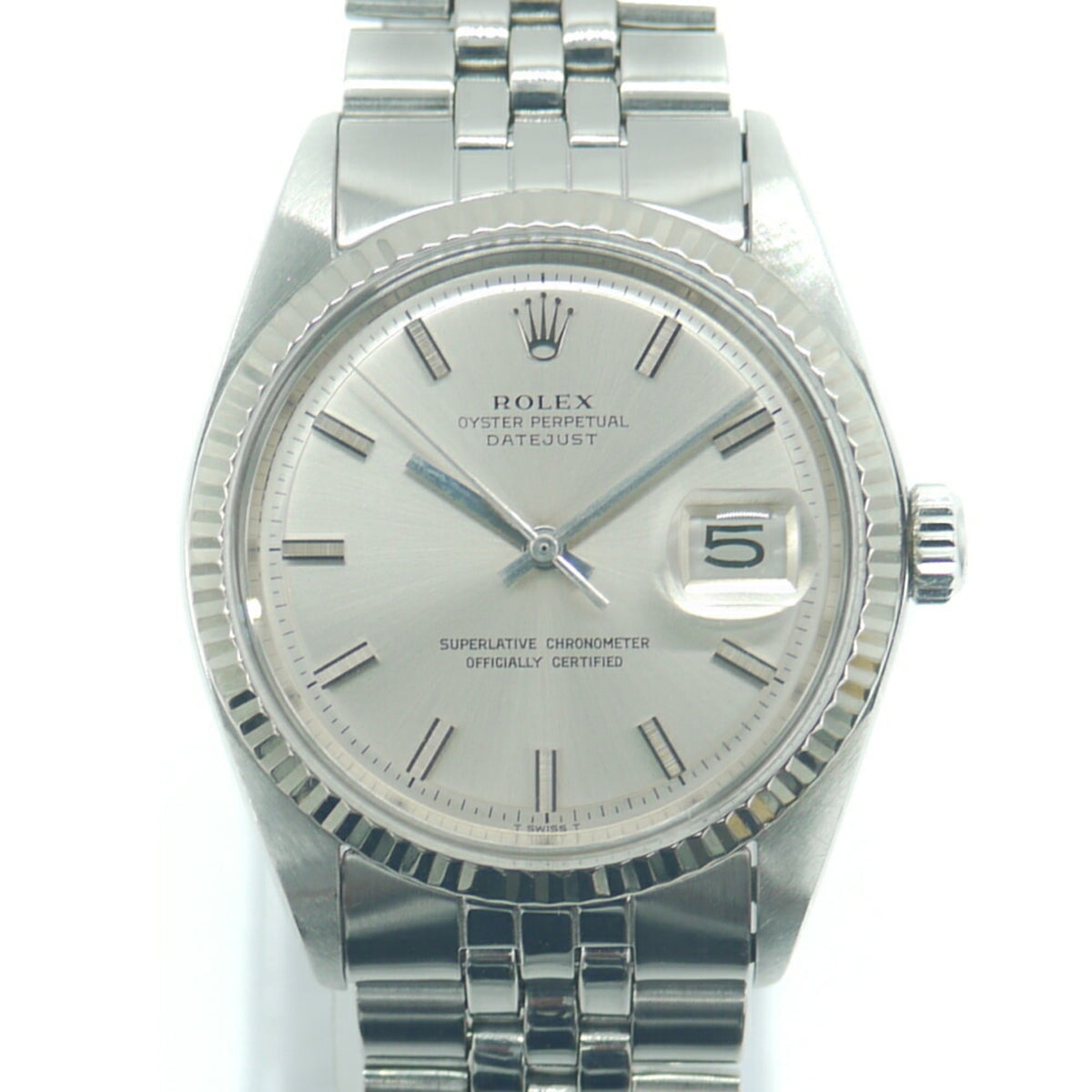 Gebrauchte ROLEX Rolex Datejust 1601 Nr. 47 SS/WG Automatik-Armbanduhr mit silbernem Zifferblatt 