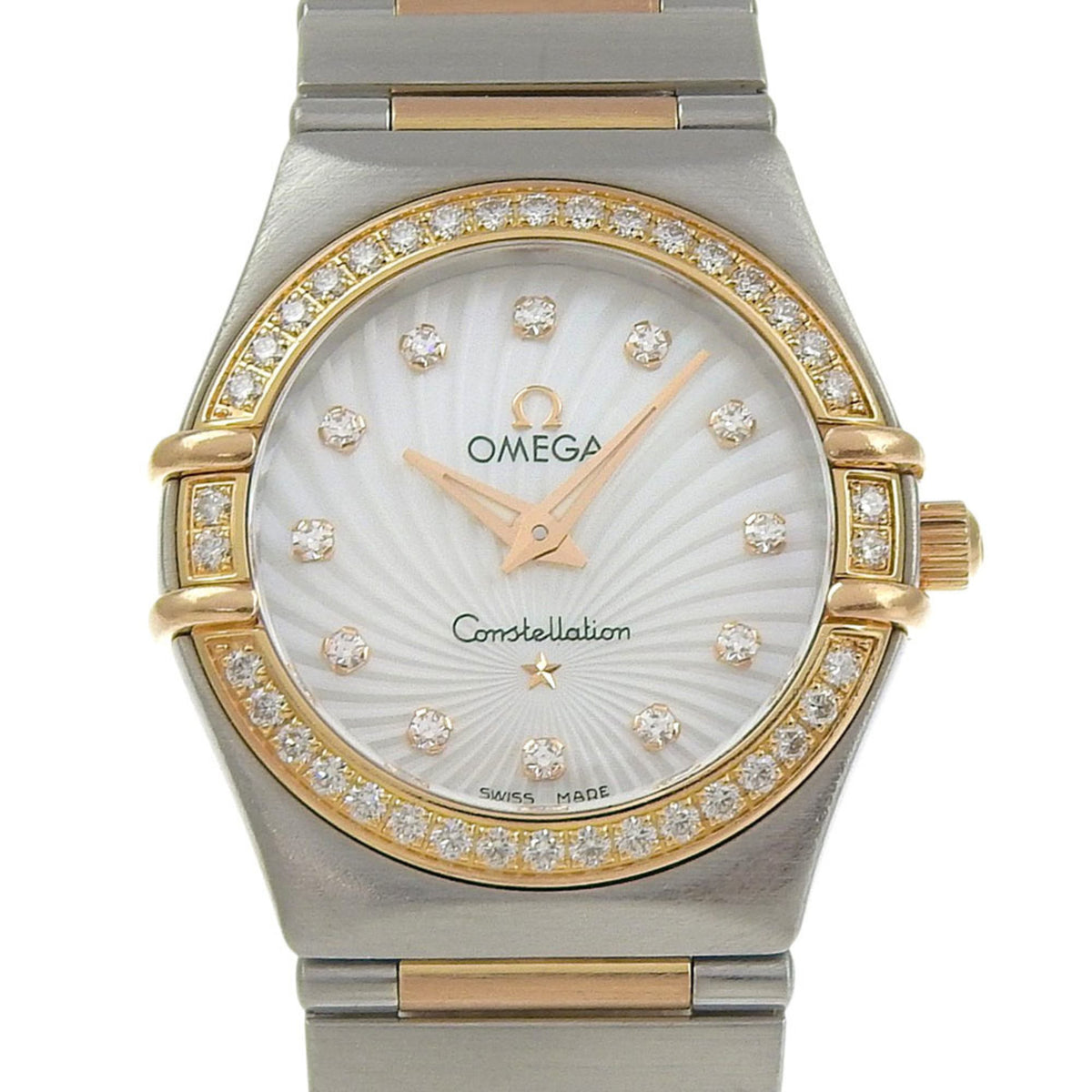Gebrauchte Omega Constellation Uhr, Kaliber 1456, 111.25.26.60.55.001, Edelstahl, Quarzwerk, analoge Anzeige, weißes Muschelzifferblatt, Damen. 