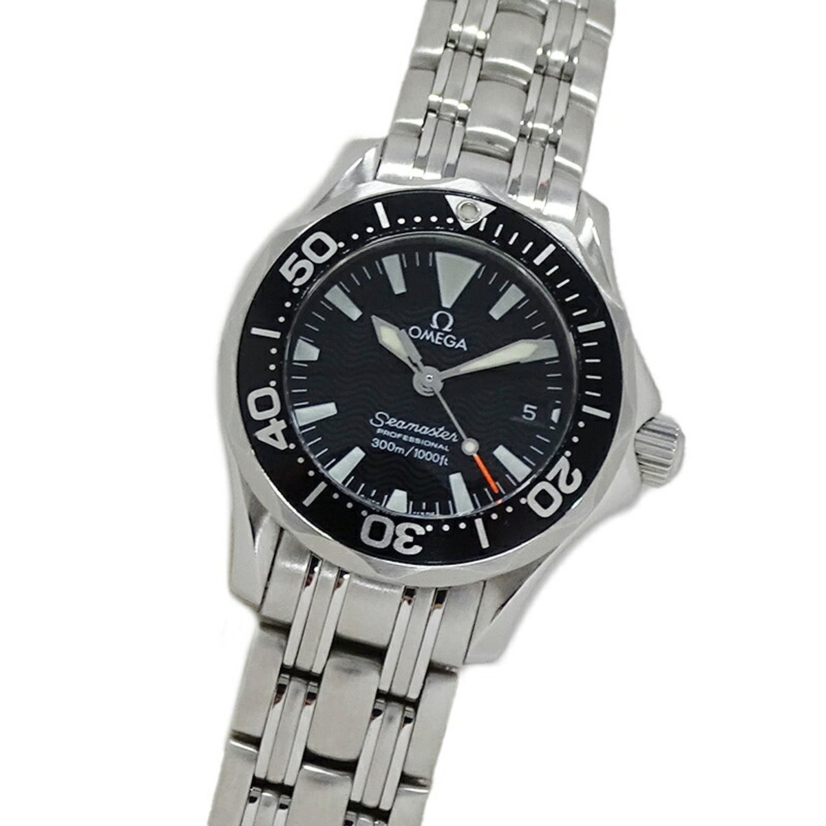 Gebrauchte OMEGA Seamaster 2284.50 Uhr für Damen Professional Diver 300m Datum Quarz Edelstahl SS Silber Schwarz Poliert 