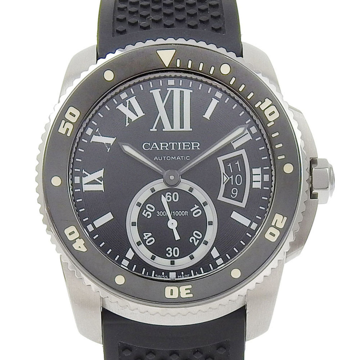 Gebrauchte CARTIER Calibre Diver Armbanduhr W7100056 Edelstahl x Gummi Automatik Schwarzes Zifferblatt Herren 