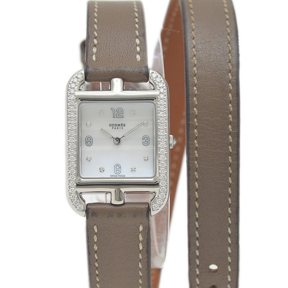 Pre-Owned Herm?s Cape Cod Women's Shell Dial 8 Diamond Quartz Watch CC1.232 BP