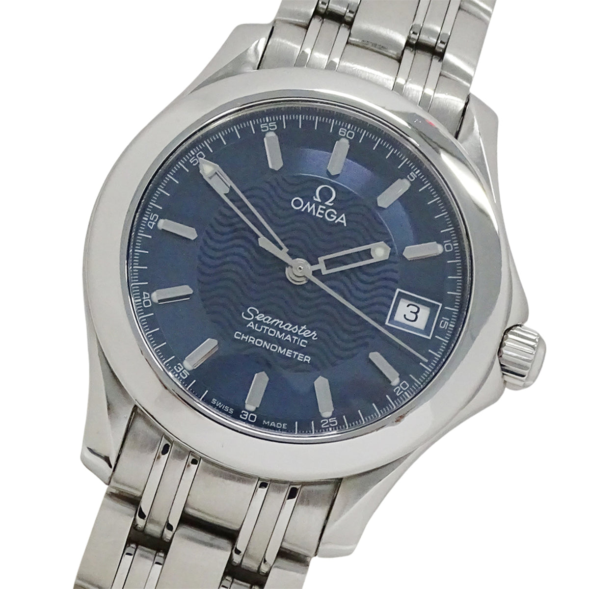 Pre-Owned Omega Seamaster 2501.81 Men's Watch, Brand Name, Date, Automatic Movement, Stainless Steel (SS), Silver/Navy