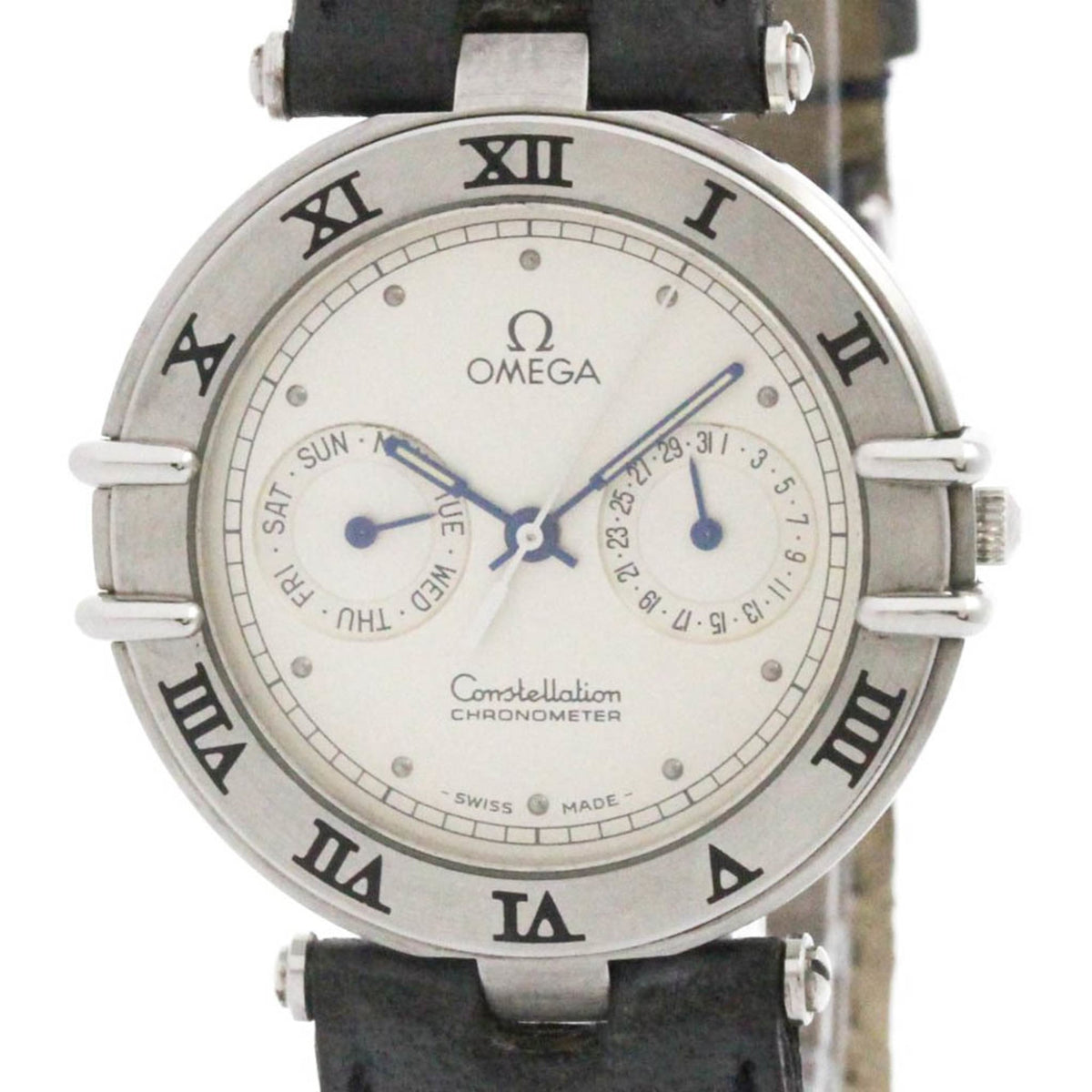 Pre-Owned OMEGA Constellation Day Date Steel Quartz Mens Watch 198.0155 Polished