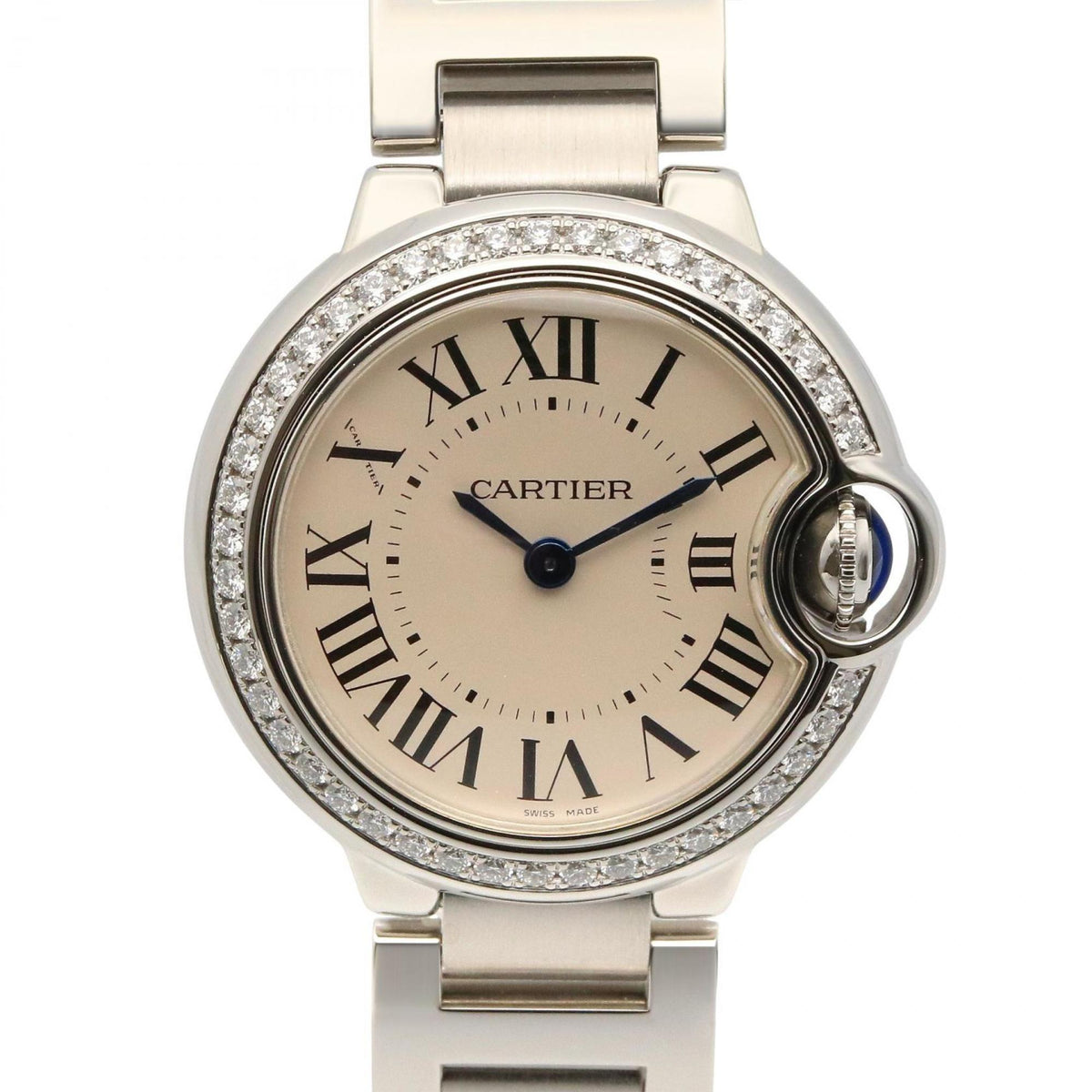 Pre-Owned Cartier Ballon Bleu SM Watch with Diamond Bezel, Stainless Steel, Silver, Women's, W4BB0015