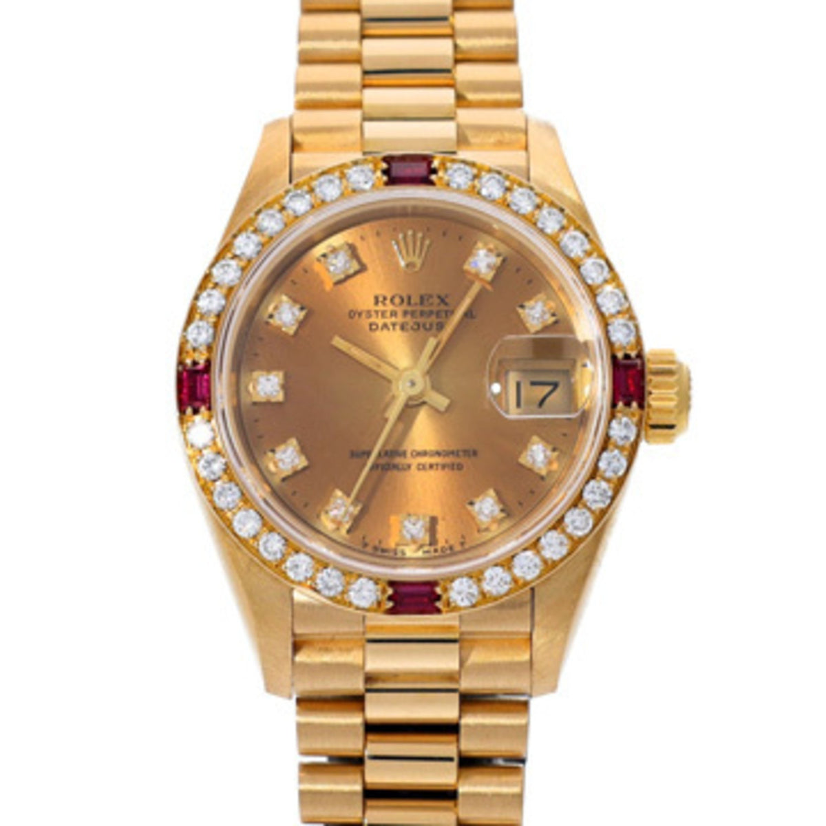 Gebrauchte Rolex Datejust, Zifferblattverfärbung, 69068G, E-Serie (Herstellung ca. 1991), Champagner/Diamant, Damenuhr, Automatik 