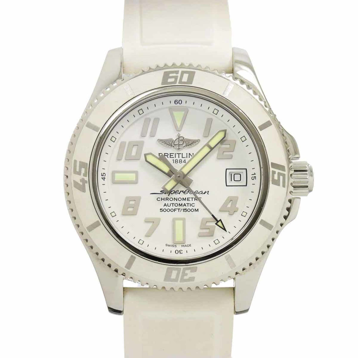 Gebrauchte BREITLING Super Ocean 42 A17364 Herrenuhr Datum Weiß Automatik Selbstaufzug 