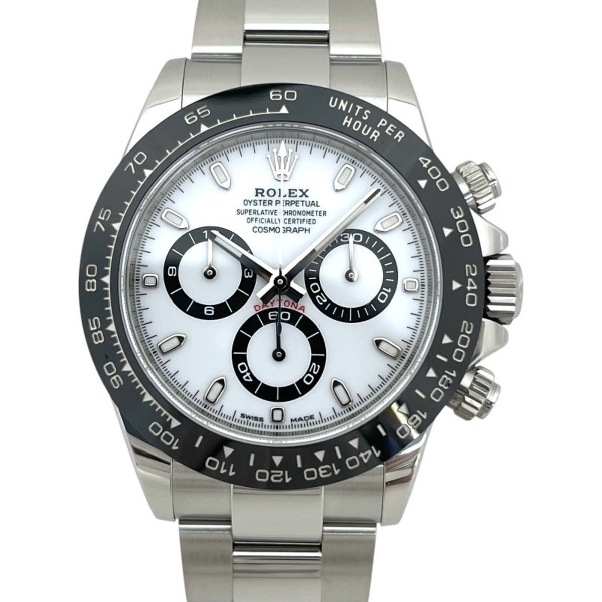 Gebrauchte ROLEX Cosmograph Daytona 116500LN Herrenuhr aus Edelstahl, Zufallszahl, Garantie 2019, weißes Zifferblatt, Automatik 