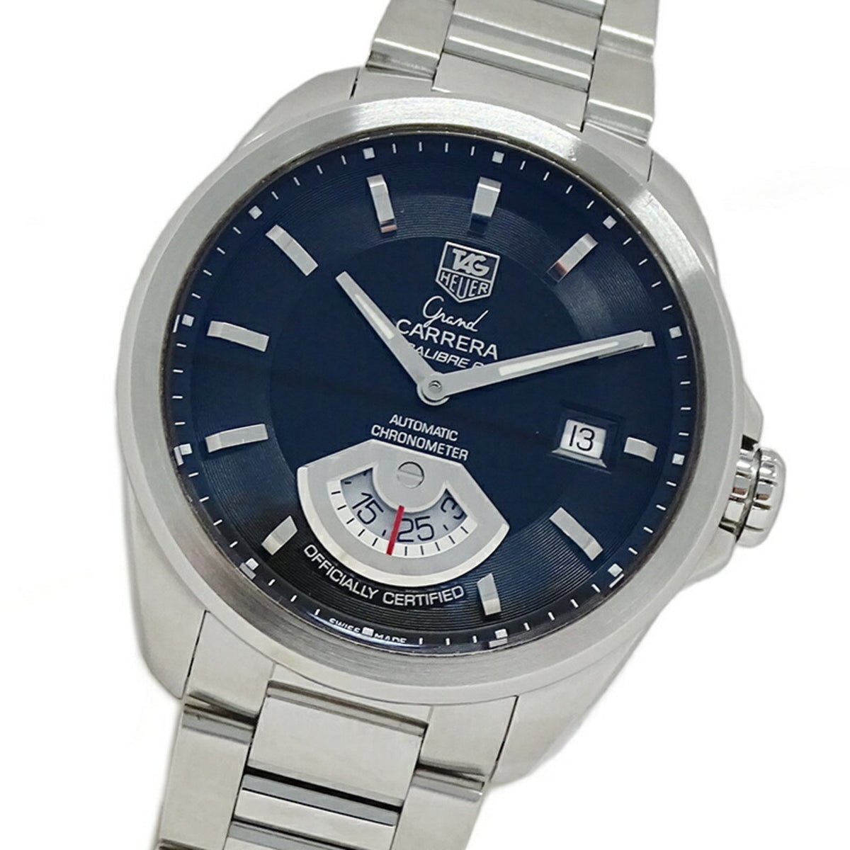 Gebrauchte TAG Heuer Grand Carrera WAV511A BA0900 Herrenuhr Kaliber 6 Datum Automatik AT Edelstahl SS Silber Schwarz Poliert 