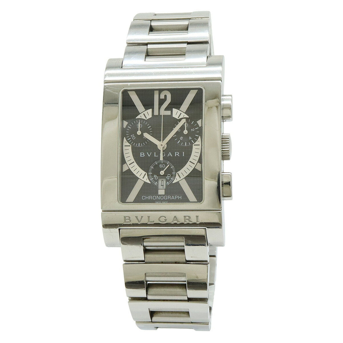 Pre-Owned BVLGARI Rettangolo Black Dial Stainless Steel Quartz Men's Watch RTC49S