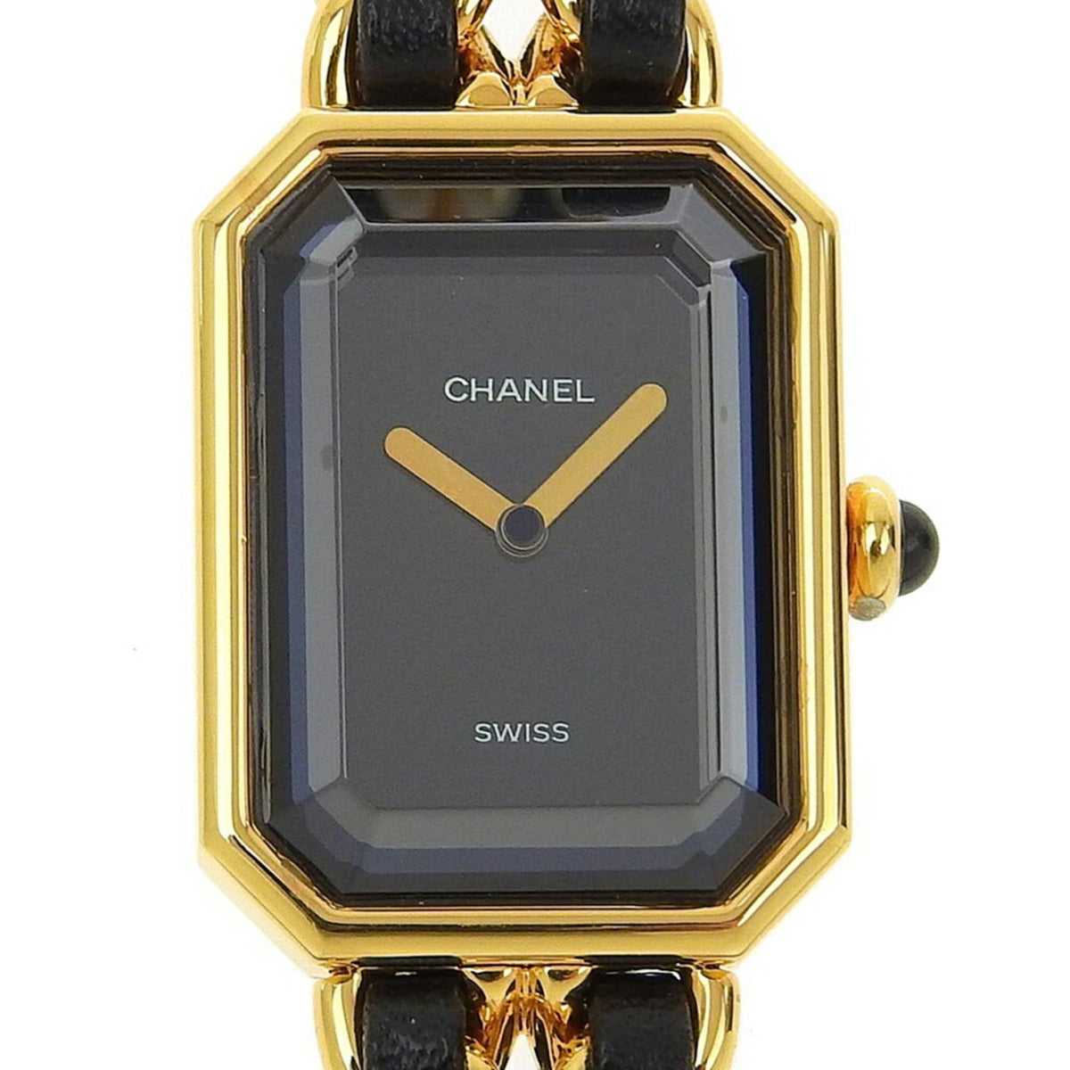 Gebrauchte Chanel CHANEL Premiere S Uhr H0001 Vergoldet x Leder Quarz Analoganzeige Schwarzes Zifferblatt Damen 