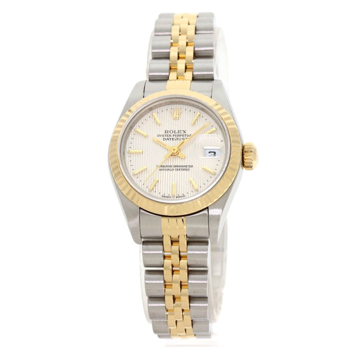 Gebrauchte Rolex 79173 Datejust Silver Tapestry Uhr Edelstahl SSxK18YG Damen ROLEX 