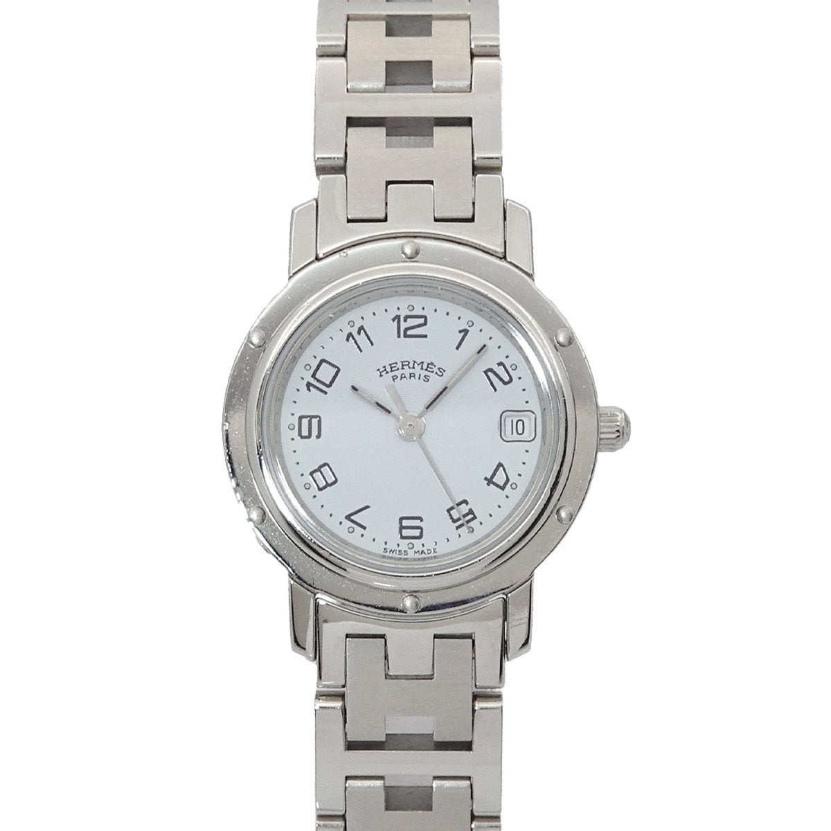 Pre-Owned Herm?s Clipper CL4 210 Women's Watch with Date, White Quartz Movement