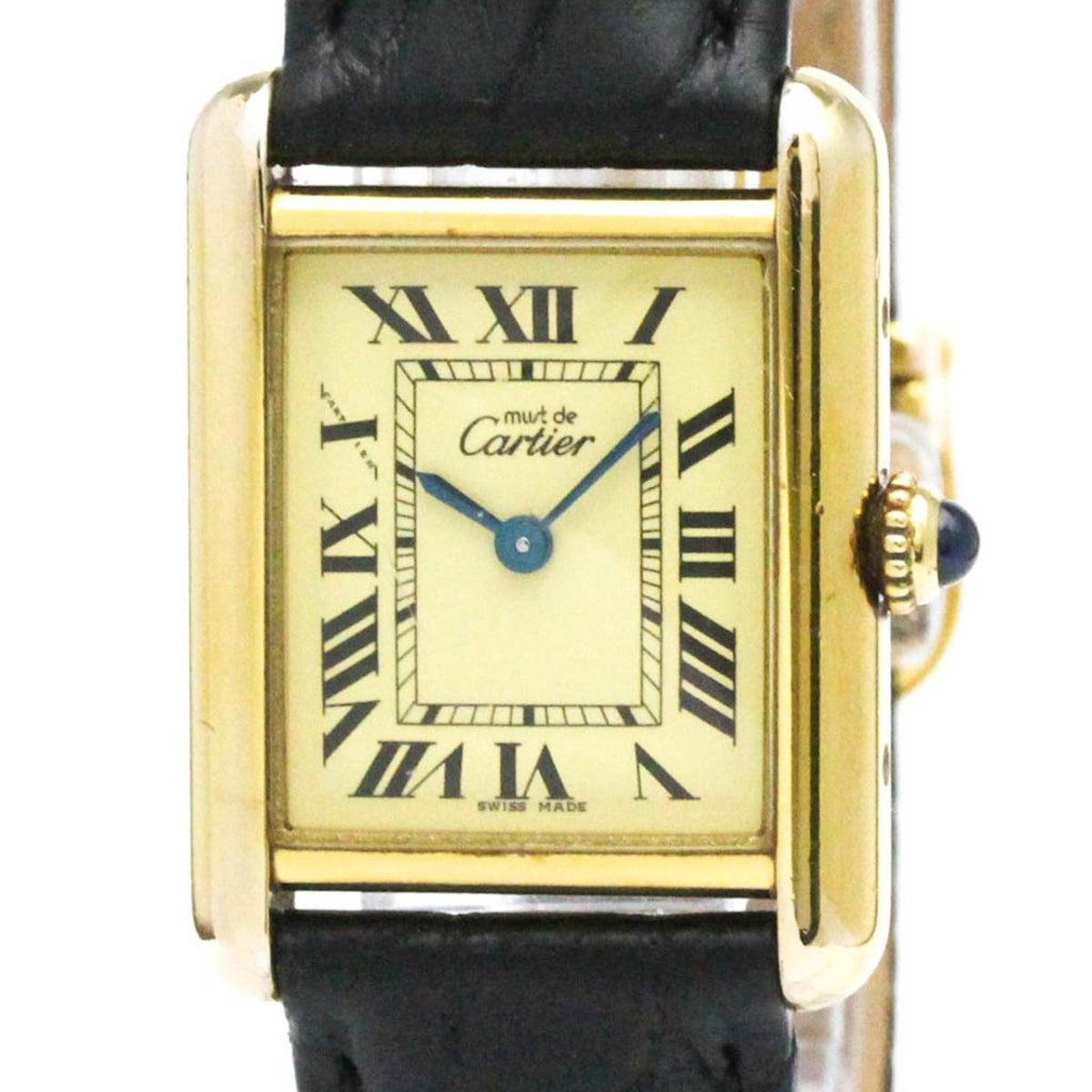 Gebrauchte CARTIER Must Tank Quarz vergoldete Leder Damenuhr W1003154 