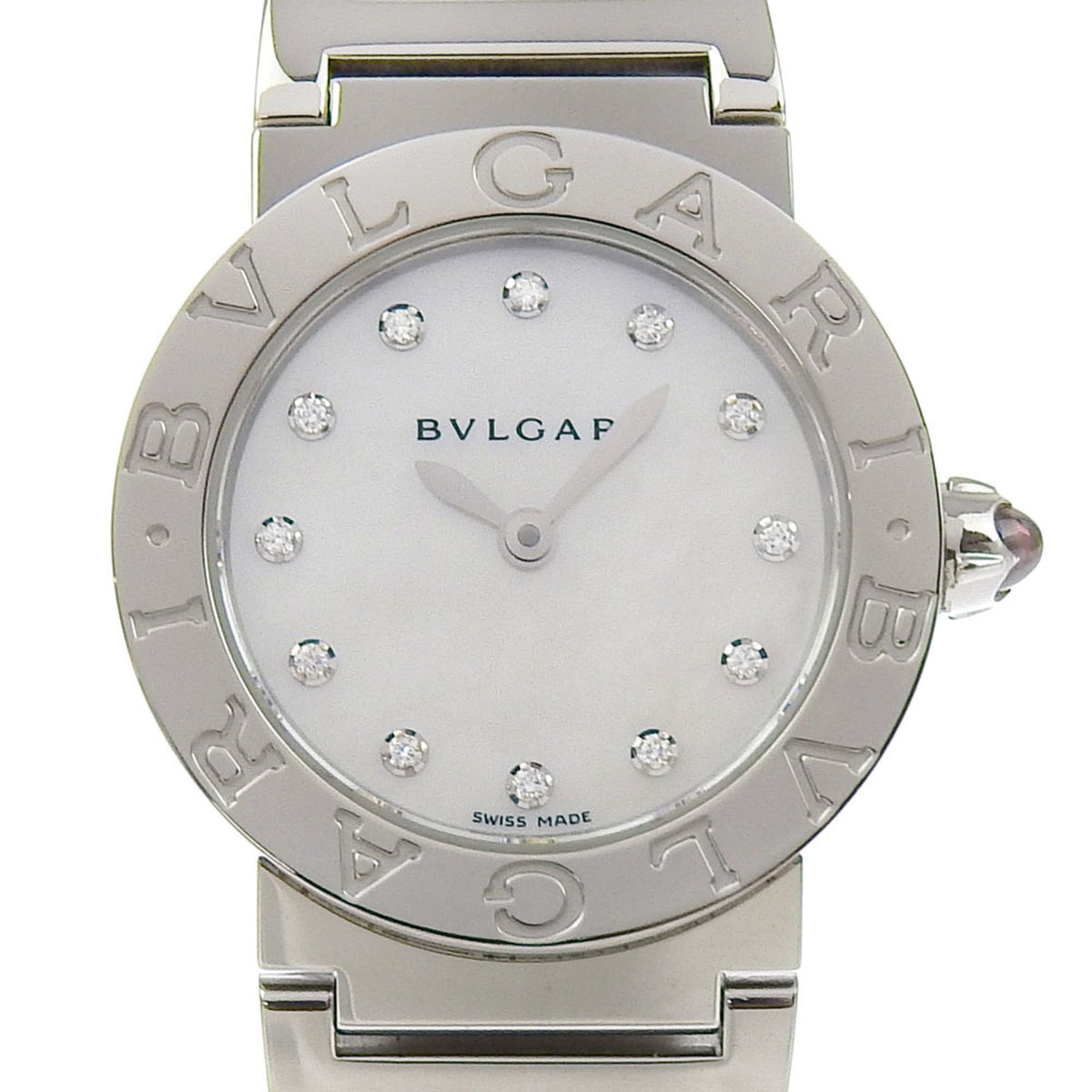 Gebrauchte BVLGARI BBL26S Weißes Muschelzifferblatt 12P Diamant SS Quarz Armbanduhr 26mm Damen 