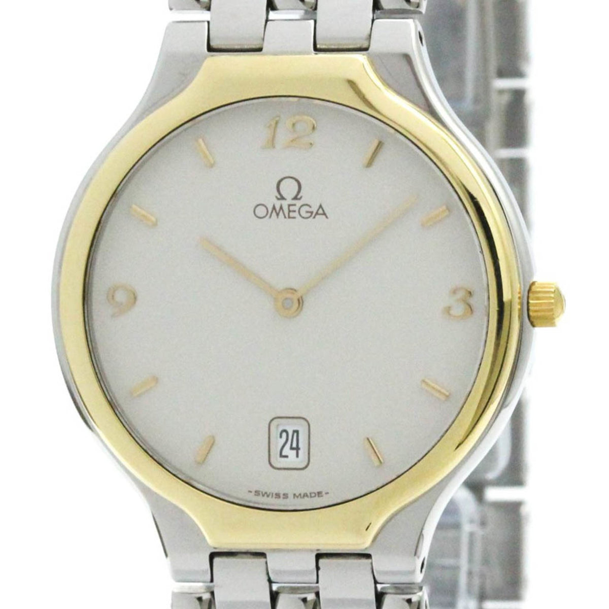 Gebrauchte polierte OMEGA De Ville Symbol 18 Karat Gold Stahl Quarz Herrenuhr 4330.62 BF582371 