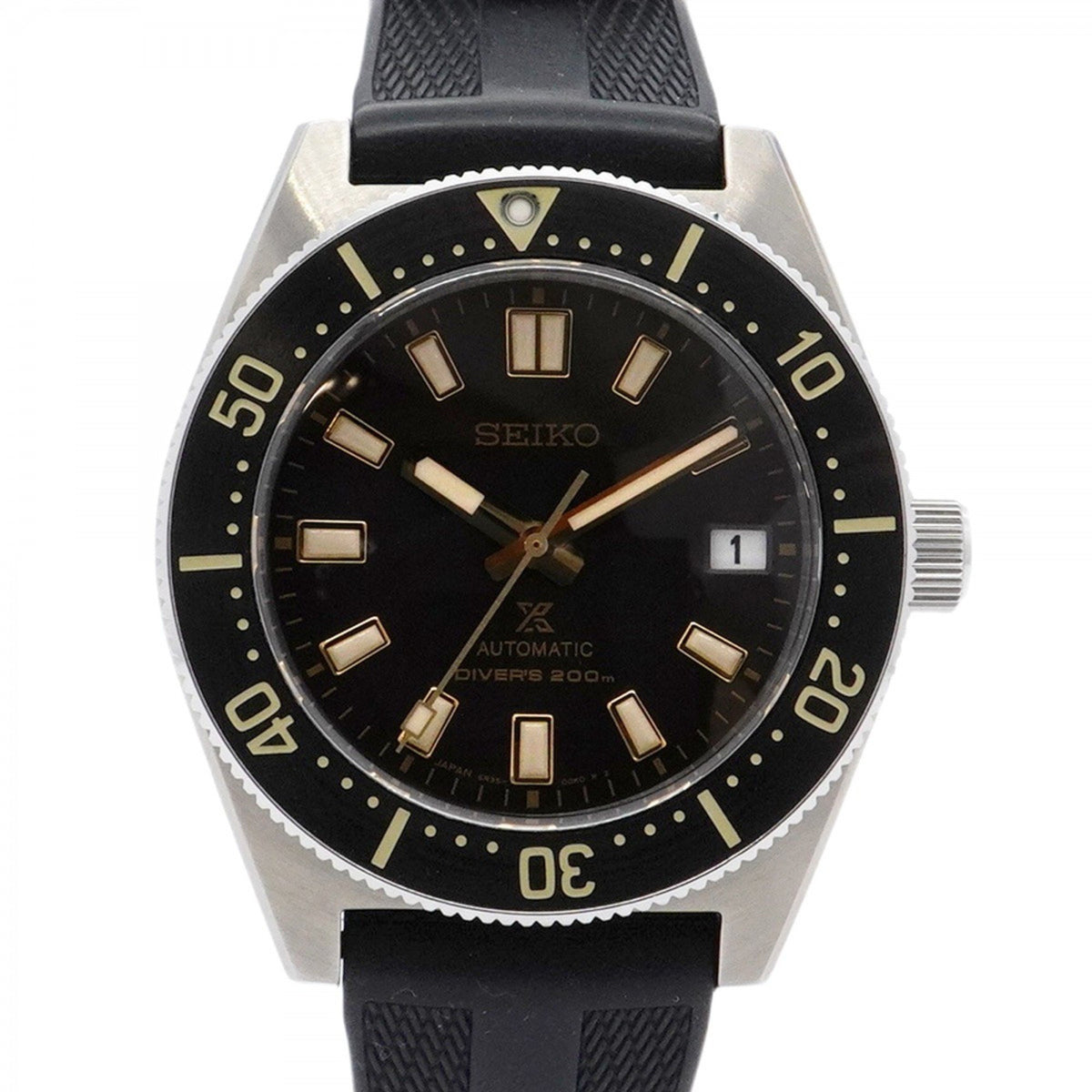 Gebrauchte Seiko Prospex Diver Scuba 6R35-00P0 Herrenuhr mit schwarzem Zifferblatt 