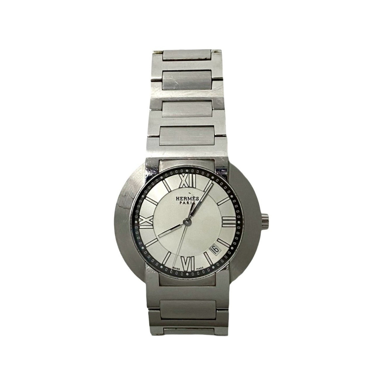 Pre-Owned HERMES Nomade Stainless Steel Auto-Quartz Wristwatch, Men's Accessory, Silver/White, 31736