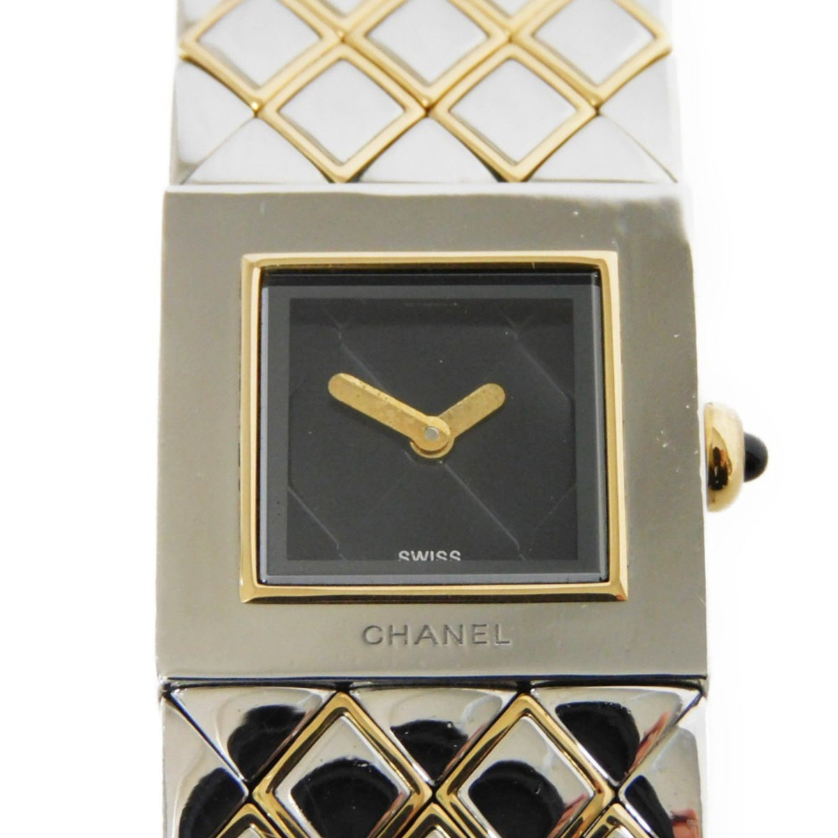 Gebrauchte CHANEL Uhr, Matelassé, Schwarzes Zifferblatt, Quarz, SS/YG, H0475, Damen 