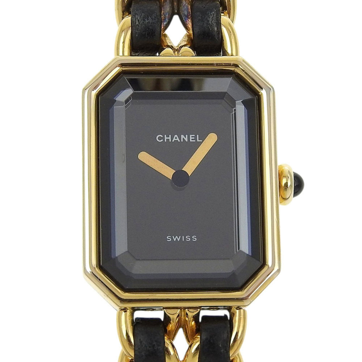 Gebrauchte CHANEL Premiere S Uhr H0001, vergoldetes Leder, Quarzwerk, analoge Anzeige, schwarzes Zifferblatt, Damen 