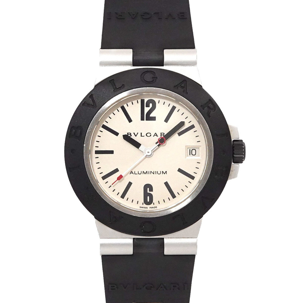 Gebrauchte BVLGARI Aluminium AL38A Herrenuhr Datum Silber Kautschuk Automatik Selbstaufzug 