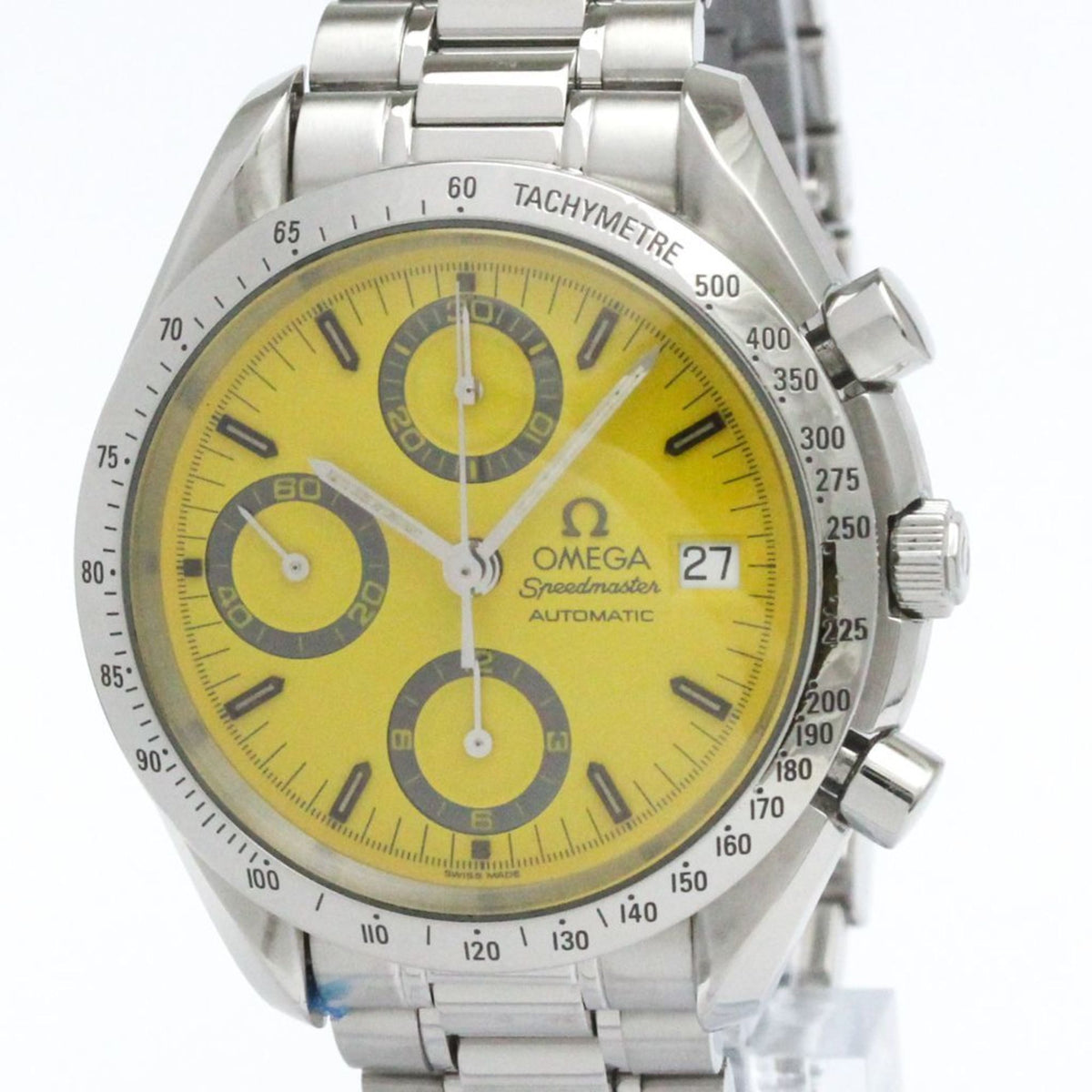Gebrauchte OMEGA Speedmaster Michael Schumacher Uhr mit gelbem Zifferblatt 3511.12, poliert 