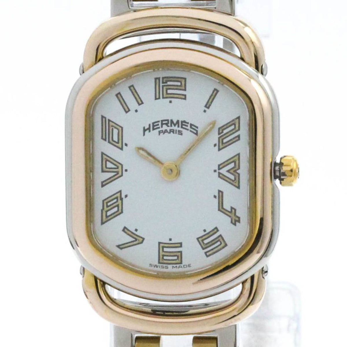 Gebrauchte polierte HERMES Rally Damen-Quarzuhr aus vergoldetem Stahl RA1.240 BF577072 