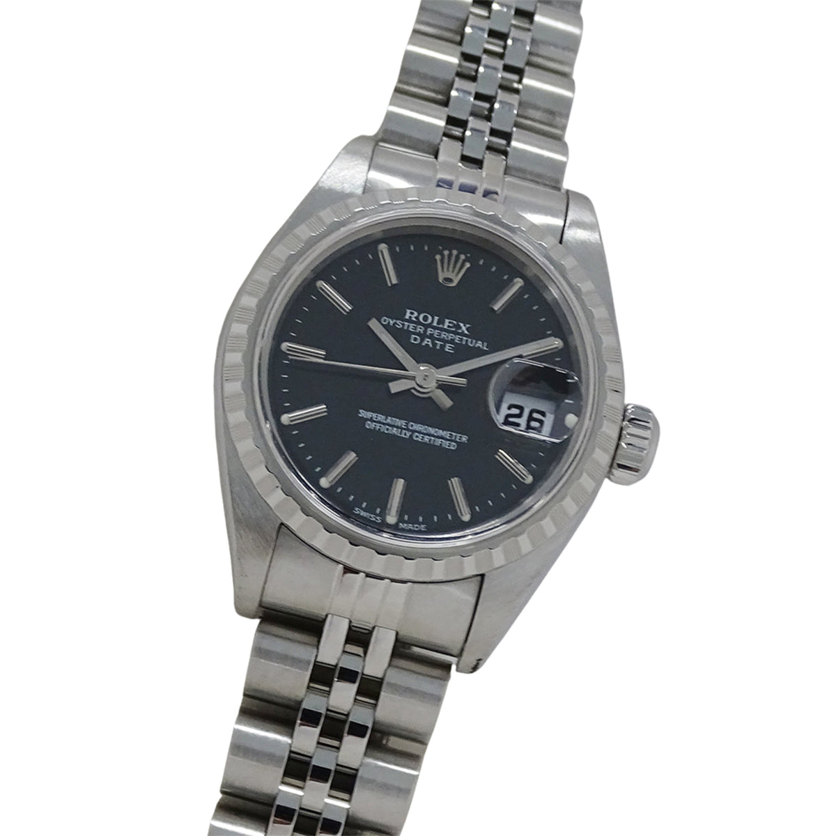 Pre-Owned Rolex Oyster Perpetual Date 79240, A-series, Women's Automatic Watch, Stainless Steel, Silver/Black, Polished